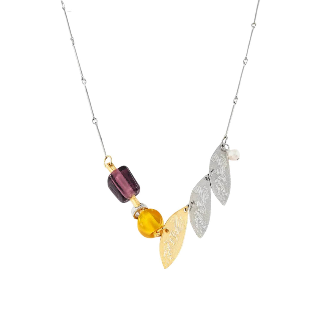 Collier Gienah fleur d'automne avec étain et plaqué or par Anne-Marie Chagnon