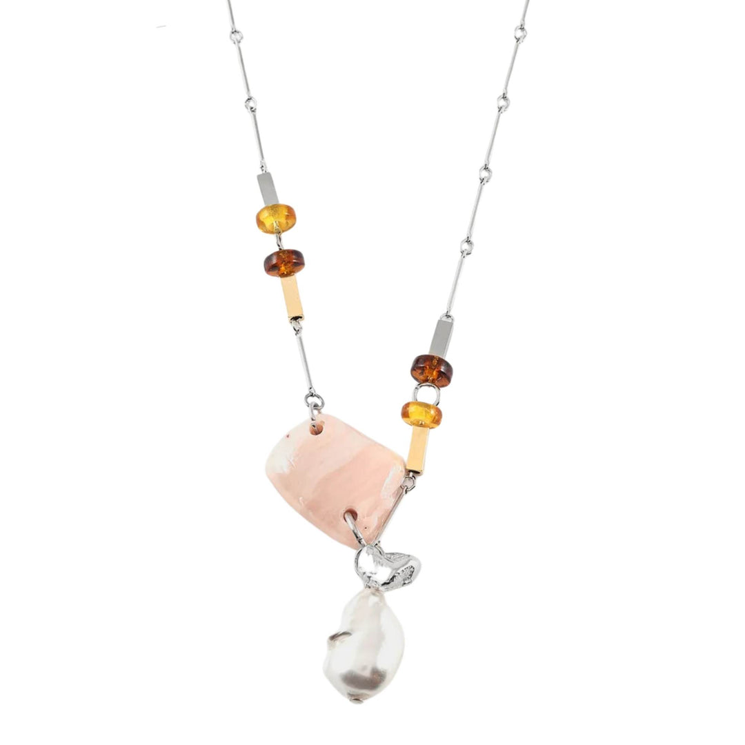 Collier avec étain et verre jaune et brun Isaria par Anne-Marie Chagnon vu de proche