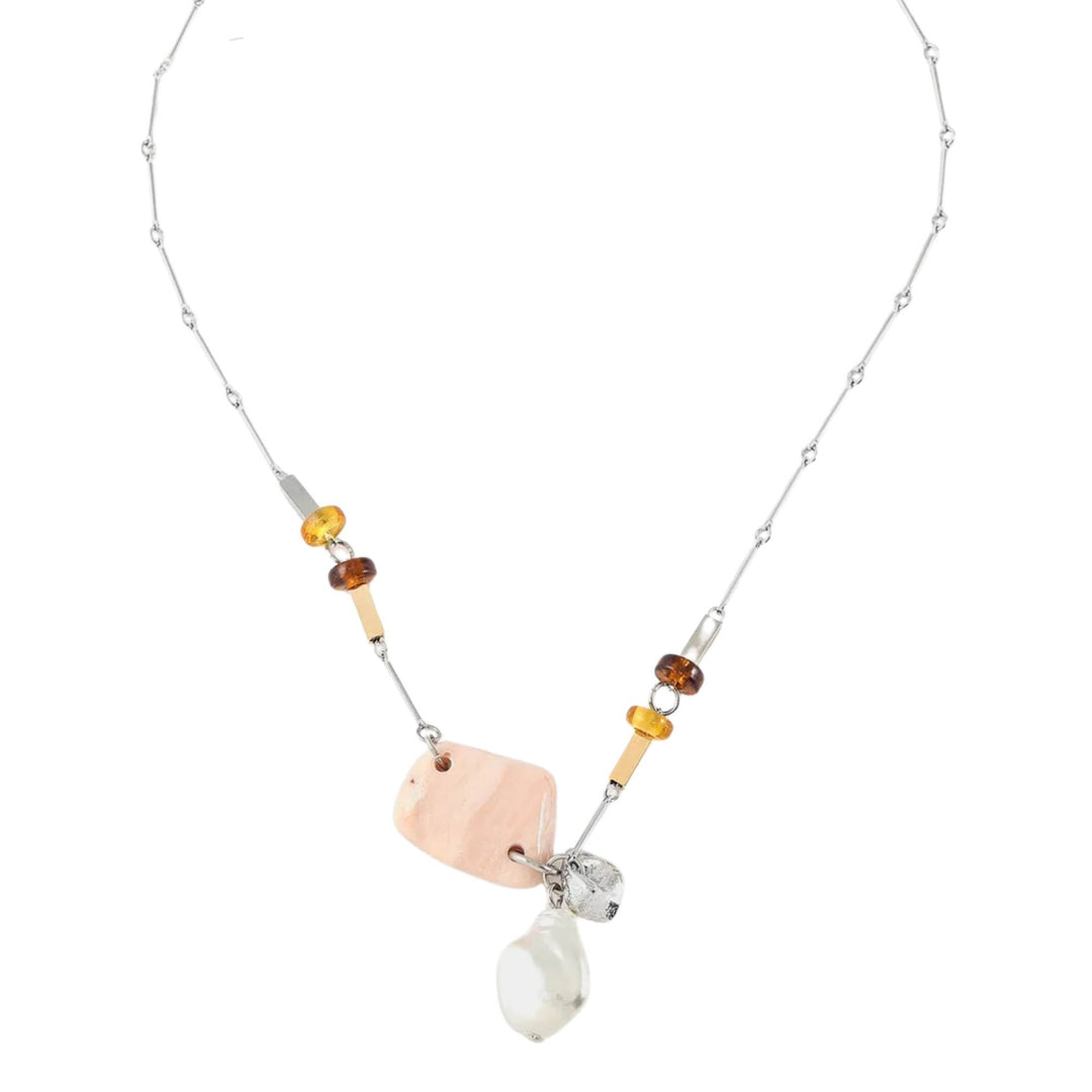 Collier avec étain et verre jaune et brun Isaria par Anne-Marie Chagnon vu de dessus