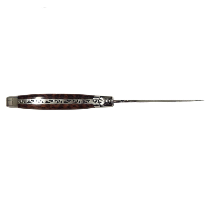 Couteau Laguiole en Aubrac ouvert avec manche en amourette vu de dessus