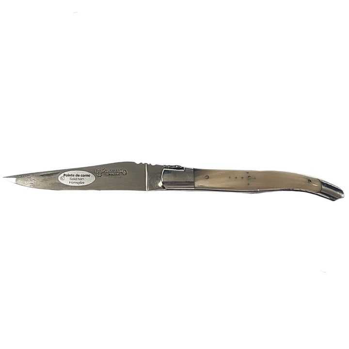 Couteau Laguiole en Aubrac en pointe de corne 12 cm vu de devant