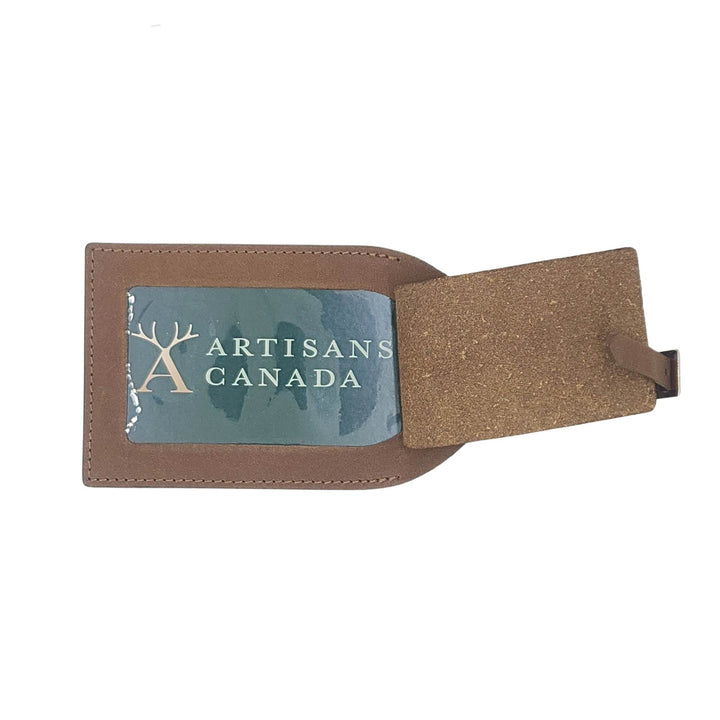 Étiquette à bagage en cuir de buffle par Canadian Leather avec carte de visite Artisans Canada