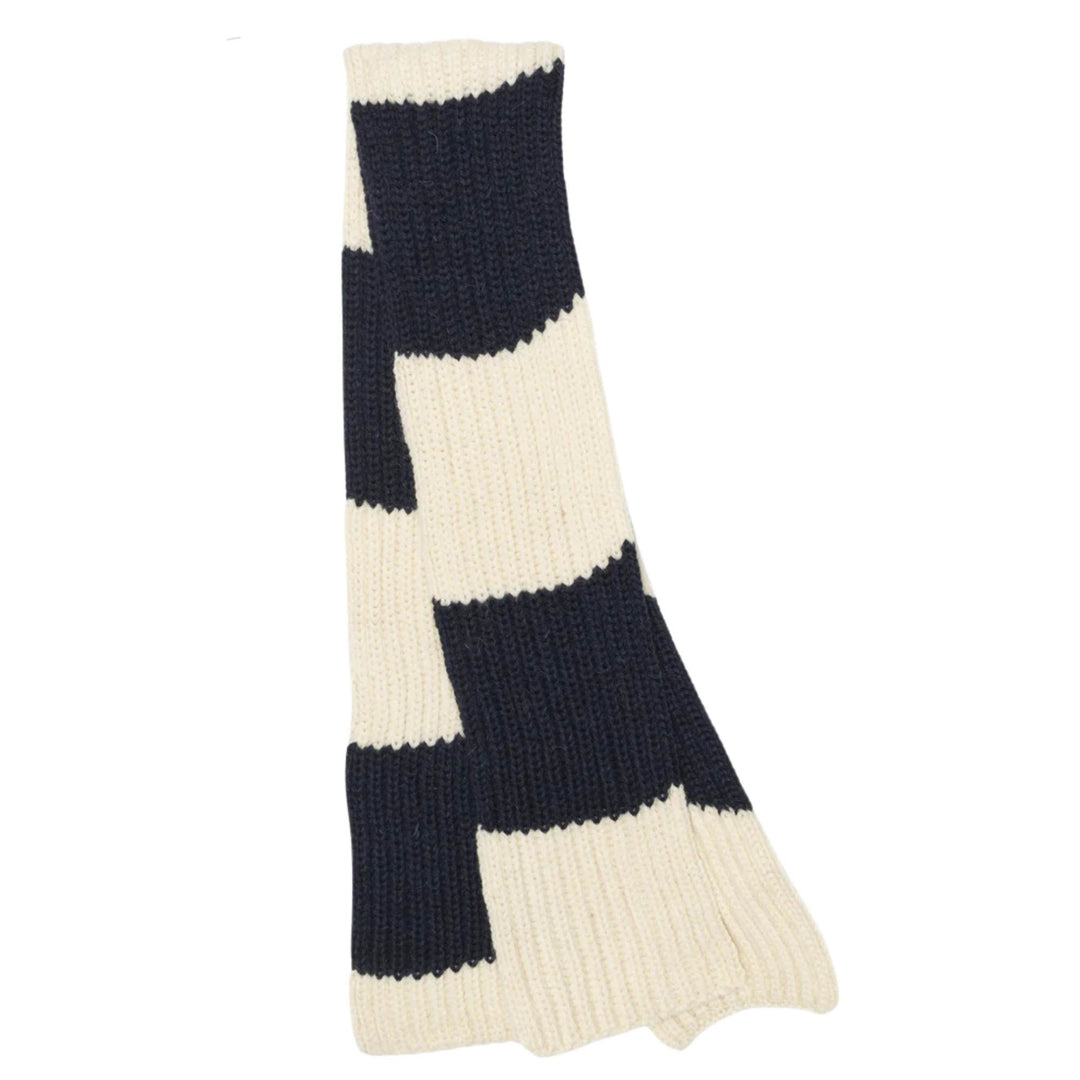 Foulard tricoté à la main blanc et marine par Milo & Dexter