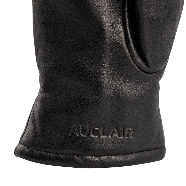 Détails du logo des Gants demi en cuir noir pour femme par Auclair