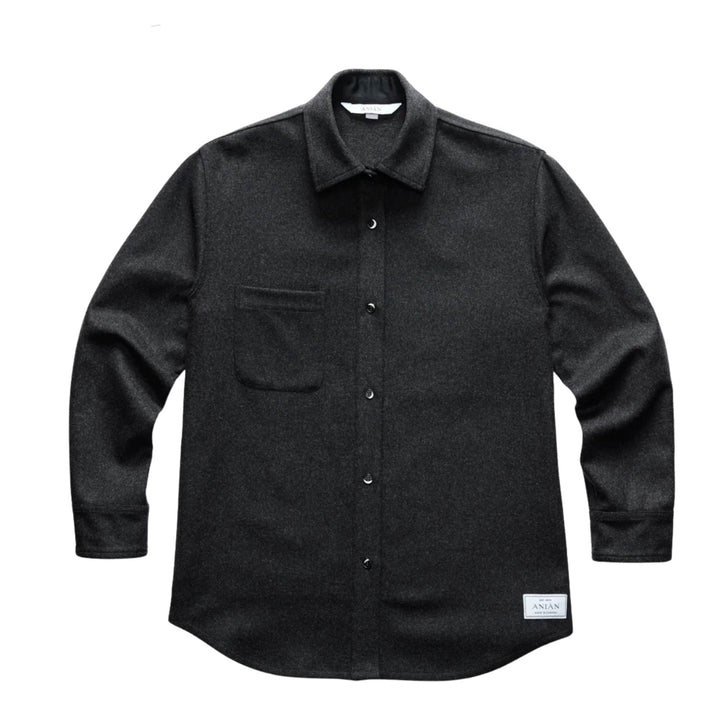 Manteau en laine melton charcoal pour femme par Anian vu de devant