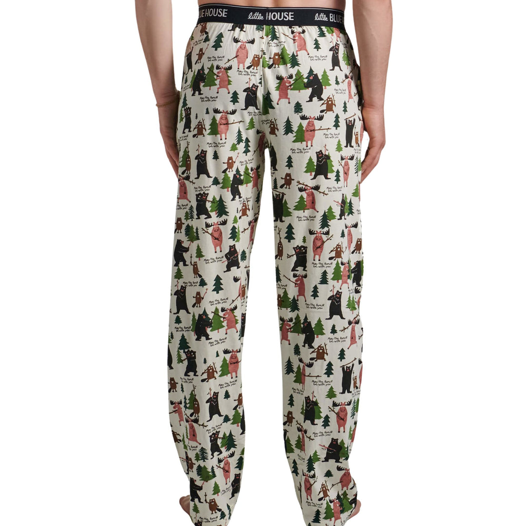 Pantalon de pyjama pour hommes blanc avec motif d'animaux MAY THE FOREST BE WITH YOU vu de derrière