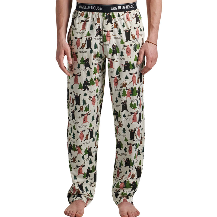 Pantalon de pyjama pour hommes blanc avec motif d'animaux et elastique MAY THE FOREST BE WITH YOU