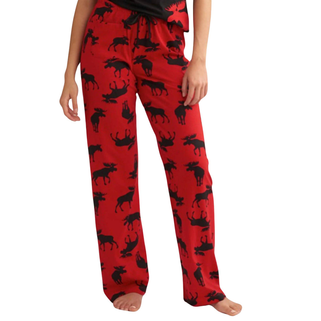 Pantalon de pyjama rouge avec motifs d'orignaux noirs