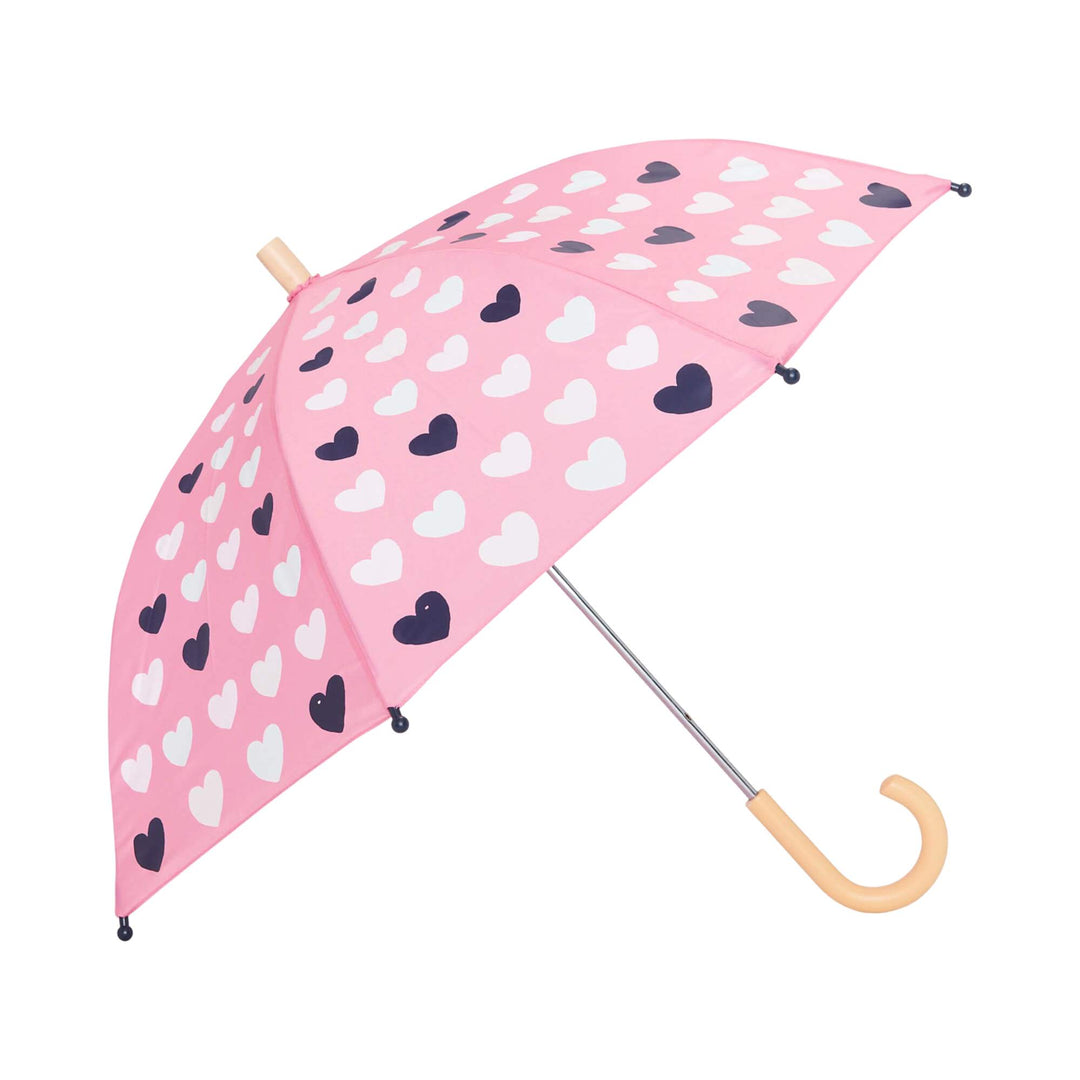 Parapluie pour enfant rose avec coeurs blancs et mauves par little blue house