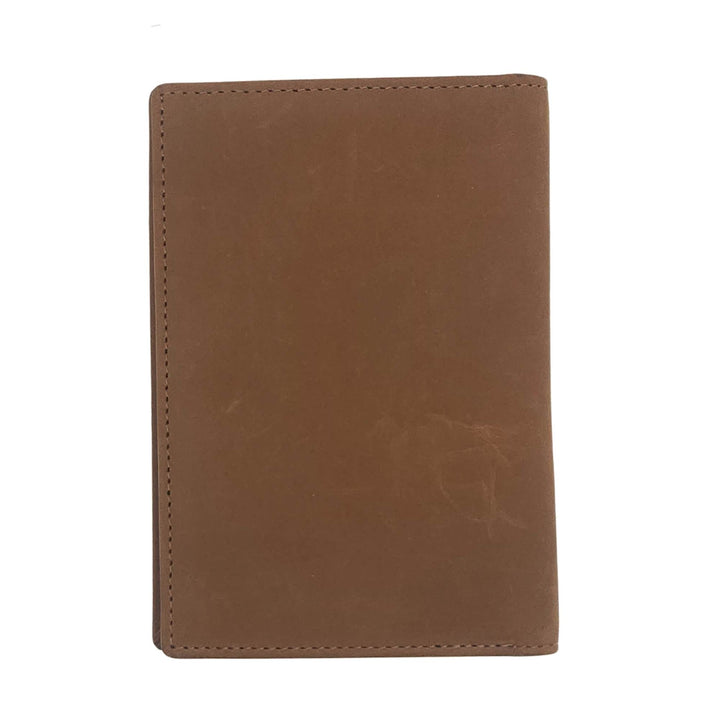 Porte-passeport brun en cuir de buffle par Canadian Leather vu de derrière