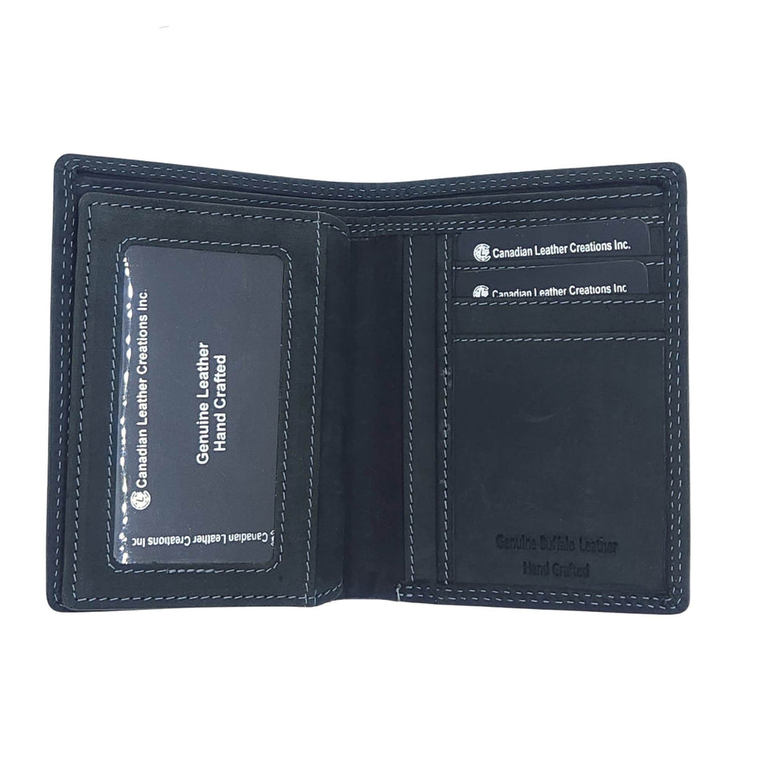 Portefeuille noir w1421 par Canadian Leather avec le rabat horizontal ouvert