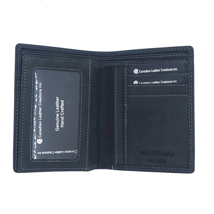 Portefeuille noir w1421 par Canadian Leather avec le rabat horizontal ouvert