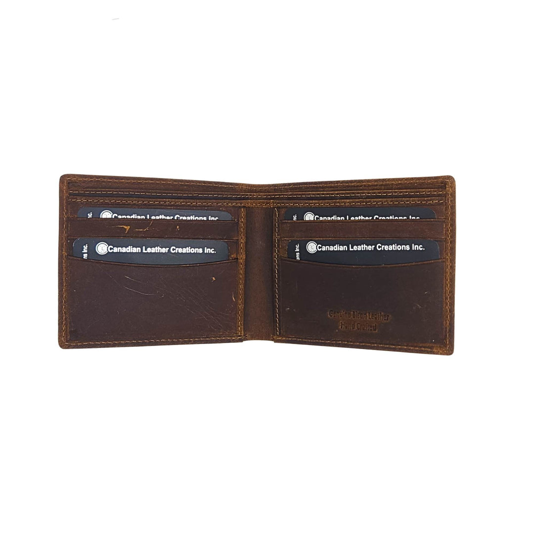Portefeuille avec coutures blanches en cuir de buffle par Canadian Leather ouvert