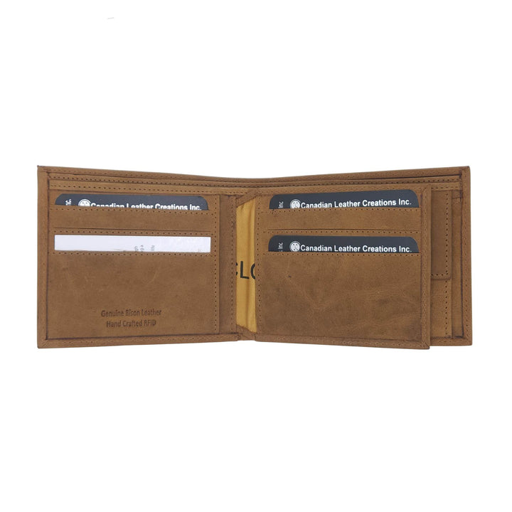 Portefeuille en cuir de buffle brun w502 par Canadian Leather ouvert