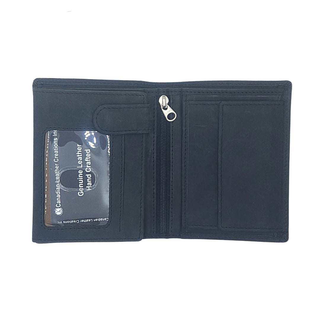 Portefeuille en cuir de buffle noir w503 par Canadian Leather ouvert