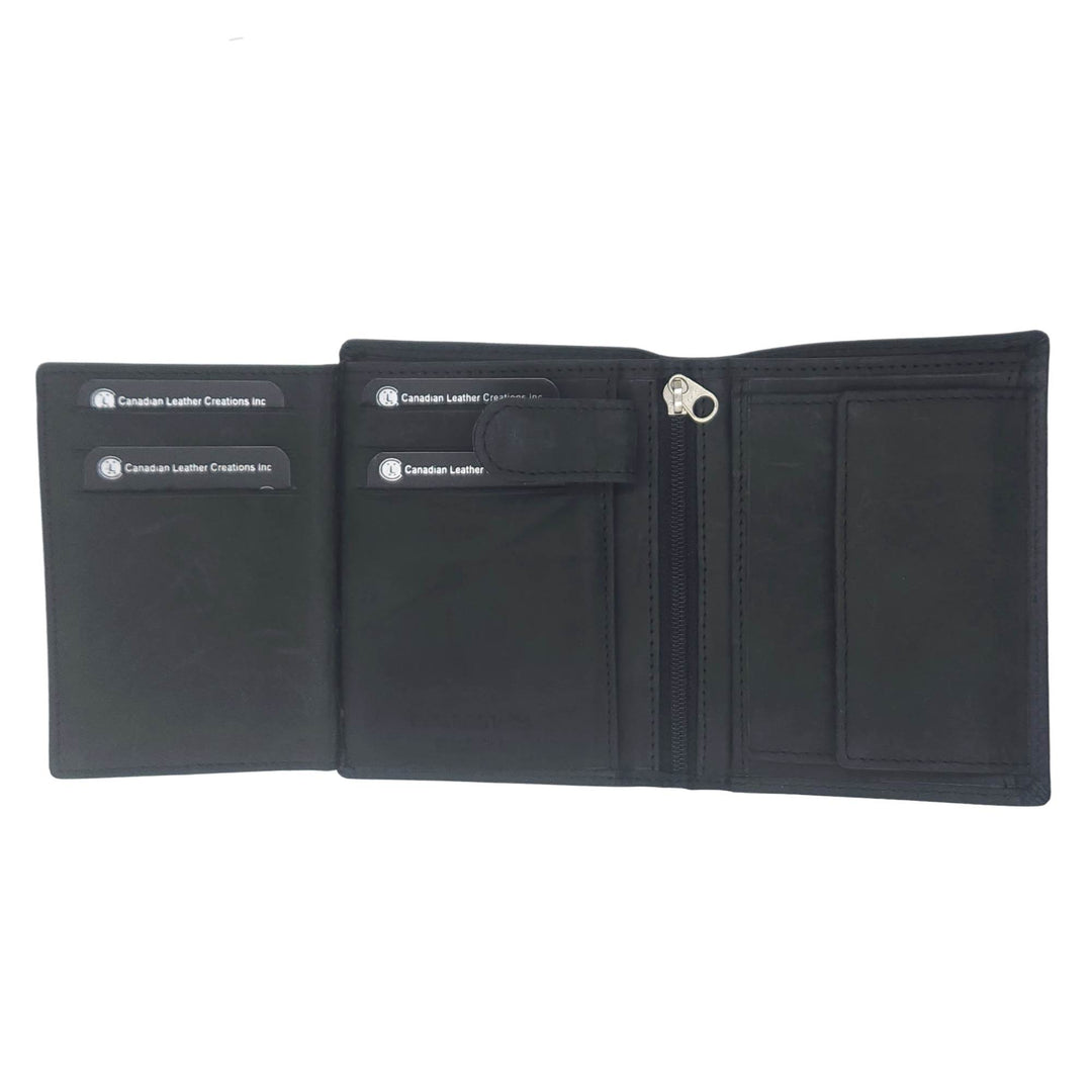 Portefeuille en cuir de buffle noir w503 par Canadian Leather avec porte-cartes