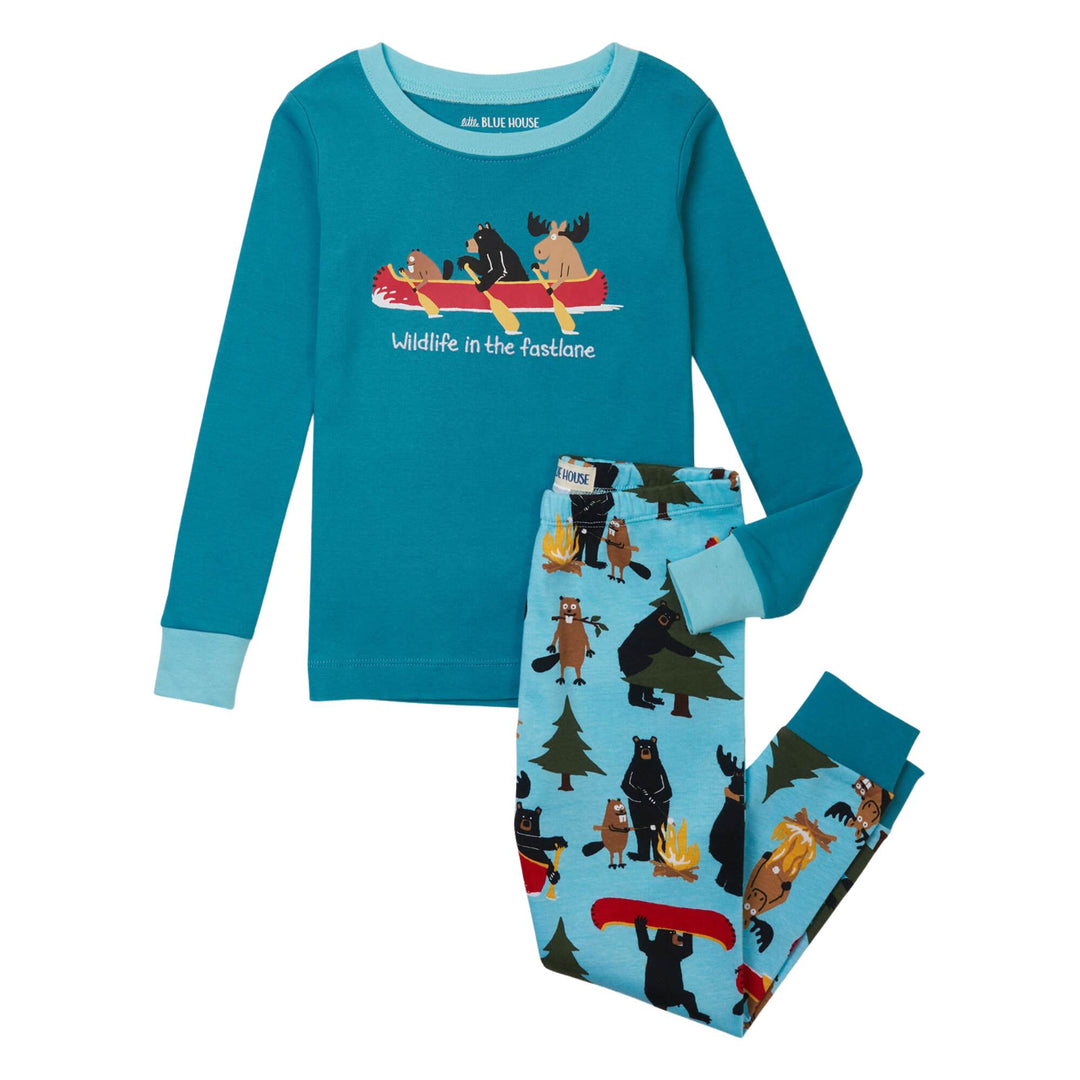 Pyjama pour enfant Vie dans la nature bleu par La petite maison bleue par Hatley vu de devant