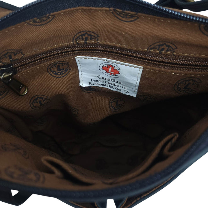 Intérieur du 1e compartiment du Sac carré en cuir de buffle 1520 noir par Canadian Leather 