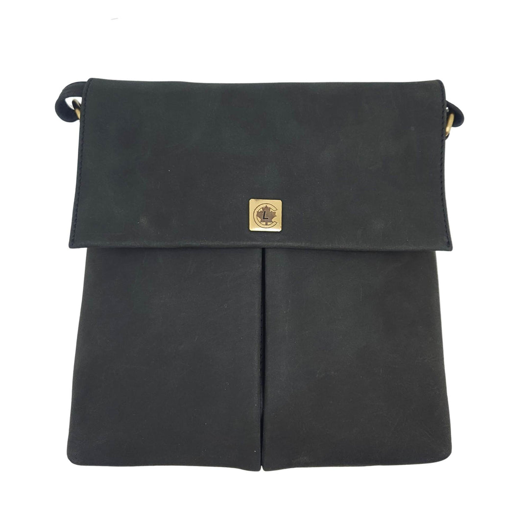 Sac carré en cuir de buffle 1520 noir par Canadian Leather vu de devant