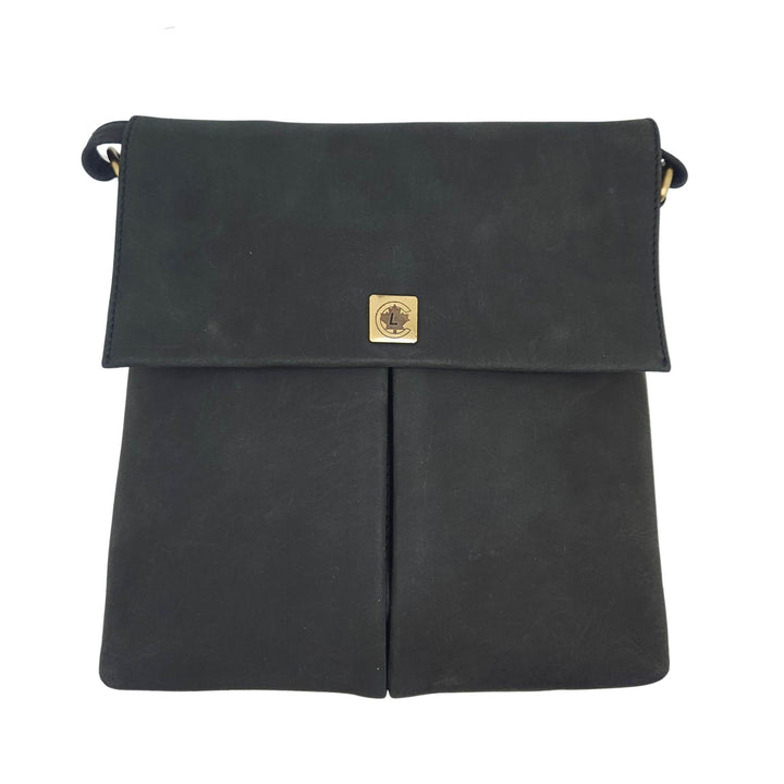 Sac carré en cuir de buffle 1520 noir par Canadian Leather vu de devant