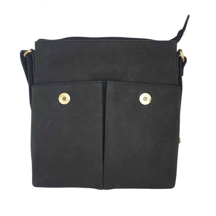 Sac carré en cuir de buffle 1520 noir par Canadian Leather avec rabat ouvert