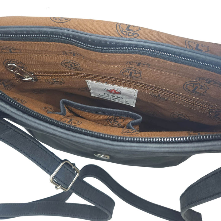 Sac en cuir de buffle noir 1527 par Canadian Leather vu de l'intérieur