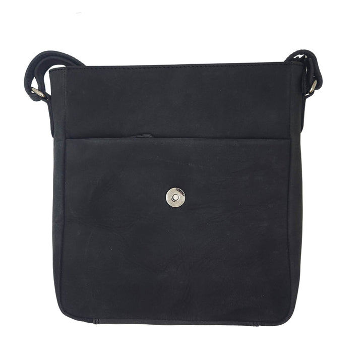 Sac en cuir de buffle noir 1527 par Canadian Leather vu de devant avec rabat ouvert