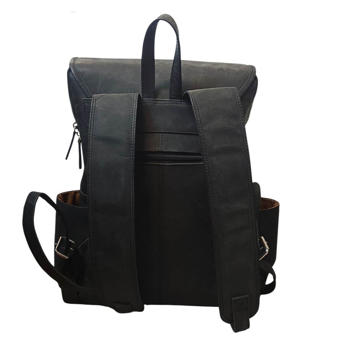 Sac à dos noir en cuir de buffle par Canadian Leather vu de derrière