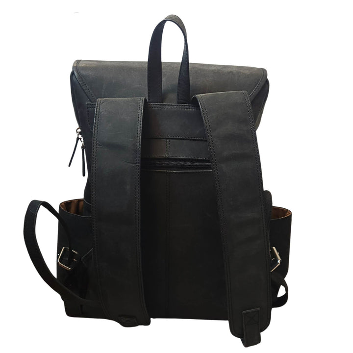 Sac à dos noir en cuir de buffle par Canadian Leather vu de derrière