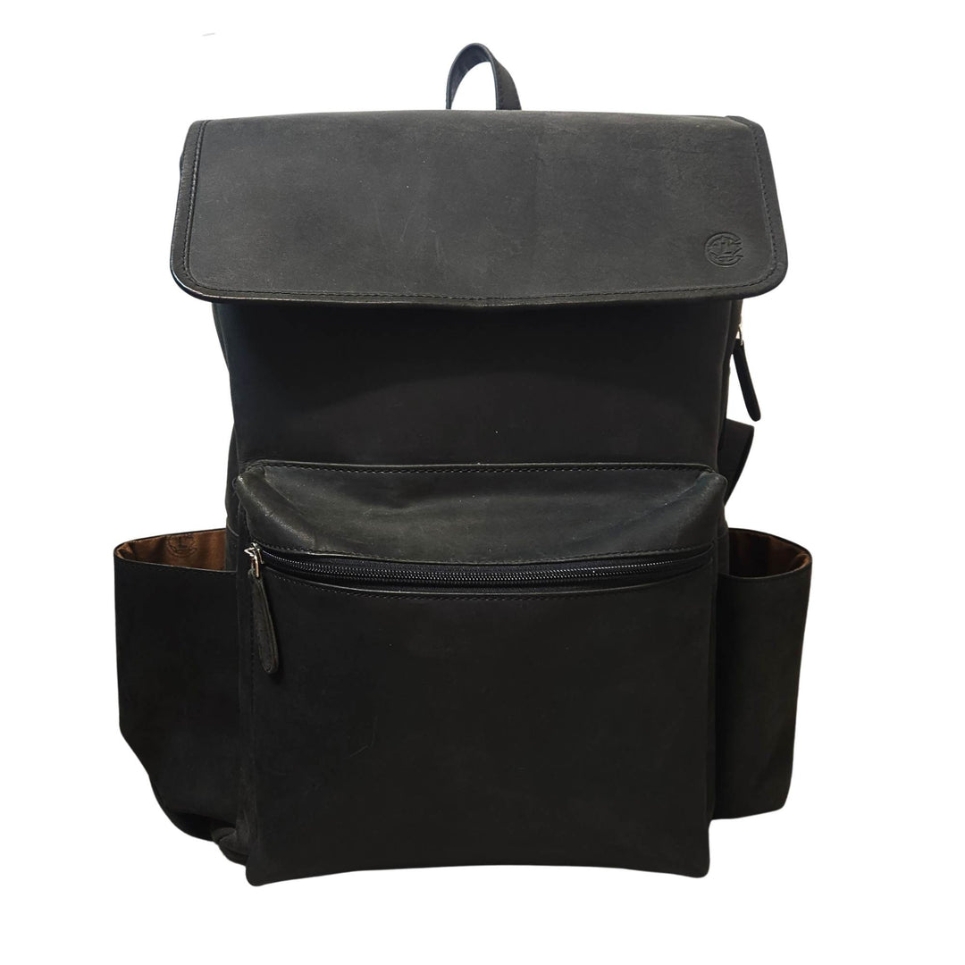 Sac à dos noir en cuir de buffle par Canadian Leather vu de devant