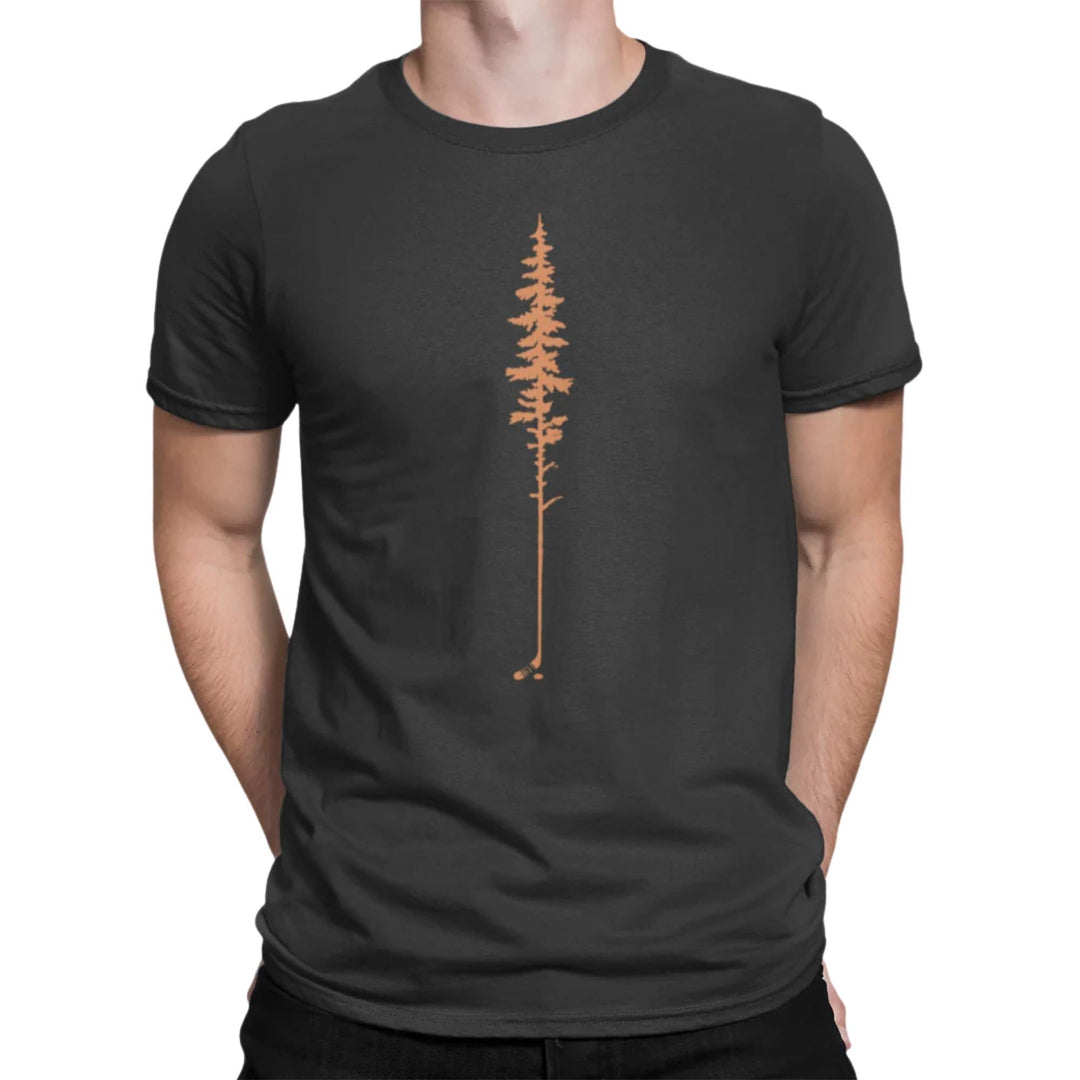 T-shirt charbon avec un motif d'arbre avec une fin en forme de bâton de hockey par KM54