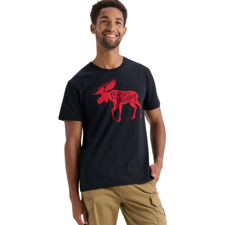 Vue rapprochée du T-shirt noir avec un orignal I moose be dreaming par La petite Maison bleue par Hatley