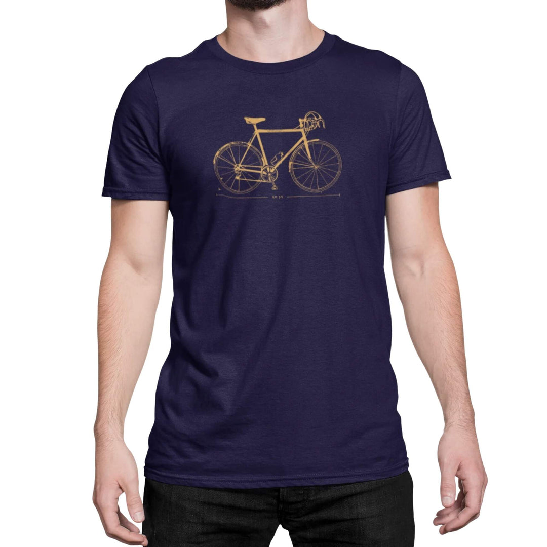 T-shirt bleu marine avec un motif de vélo jaune par KM54