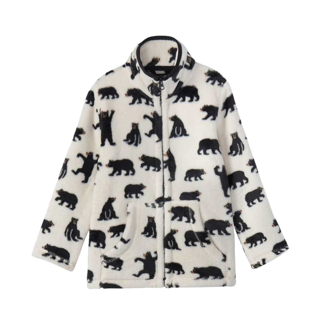 Veste blanche pour enfant avec des ours noirs comme motif par La petite maison bleue