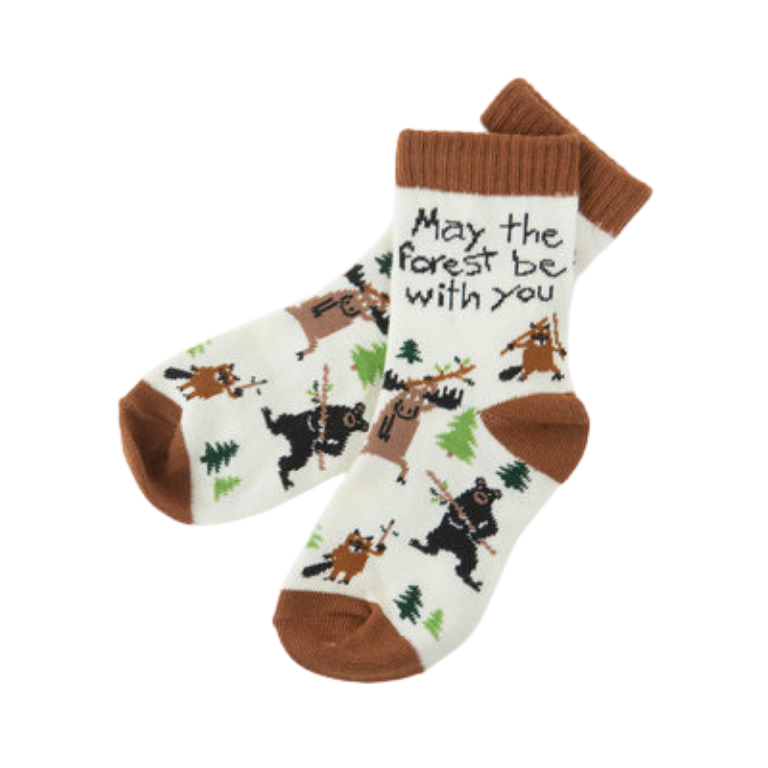 Chaussettes blanches avec motifs d'animaux sauvages MAY THE FOREST BE WITH YOU