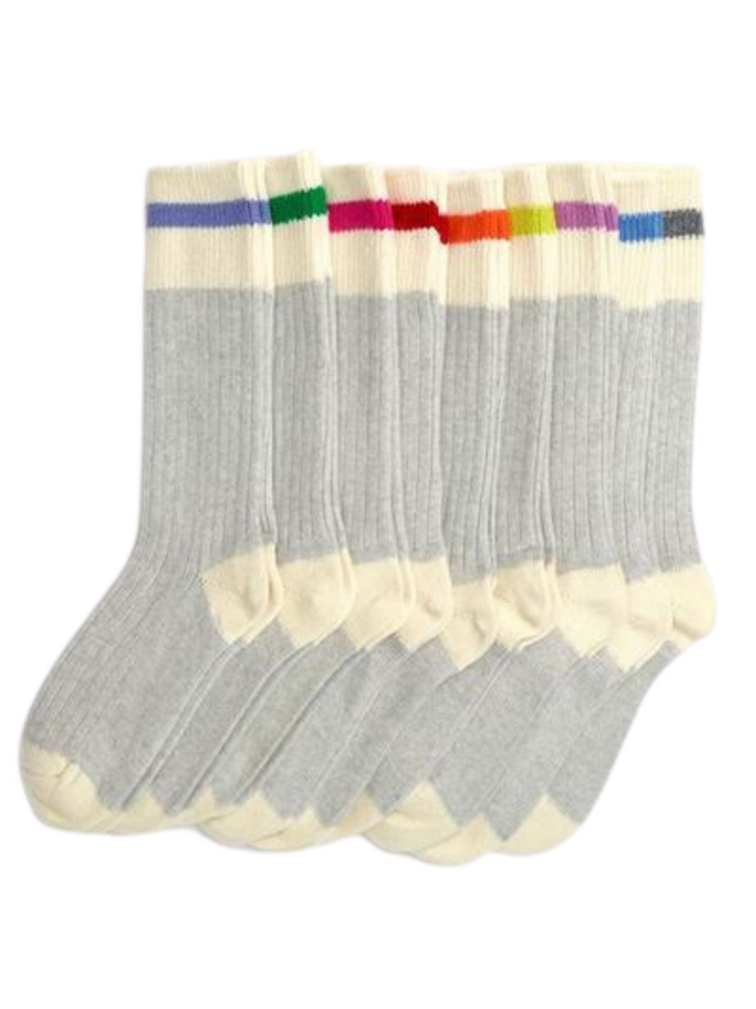 Ensemble de chaussettes en laine merino grises et blanches avec ligne de différentes couleurs