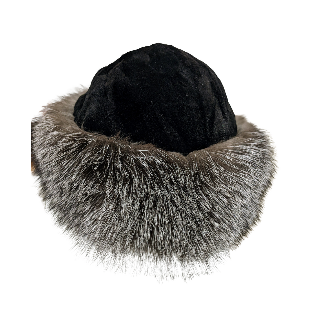 Fur Hat, Cloche style - Fox and shaved beaver - Indigo