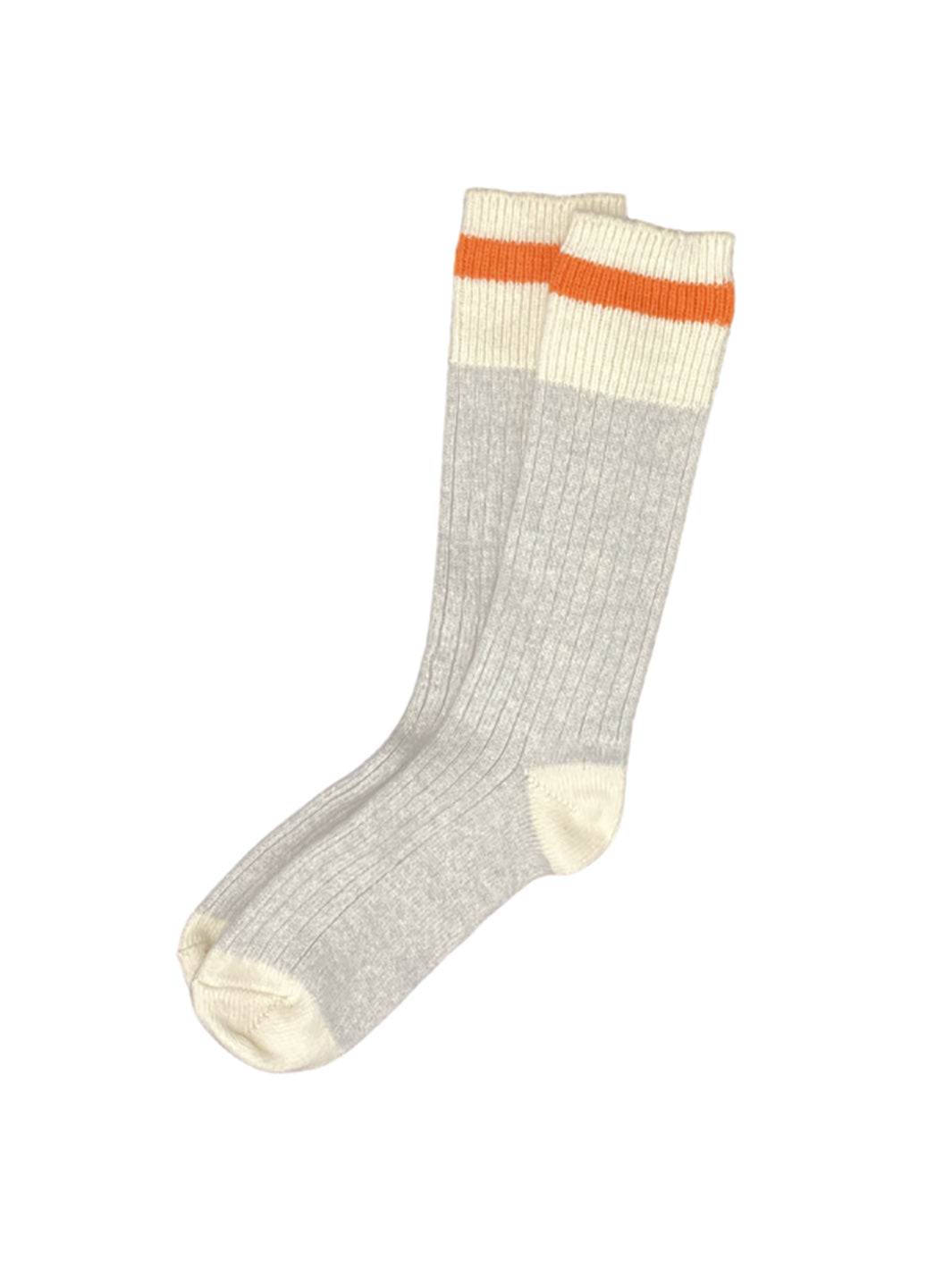 Chaussettes en laine merino grises et blanches avec ligne orange