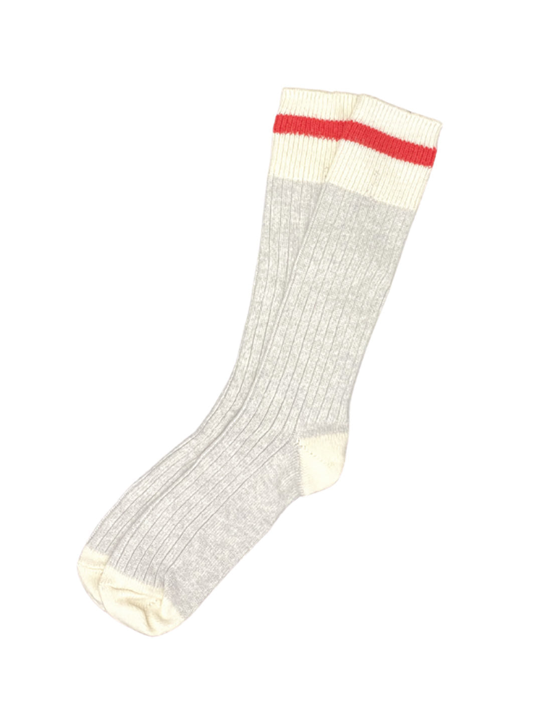 Chaussettes en laine merino grises et blanches avec ligne rouge