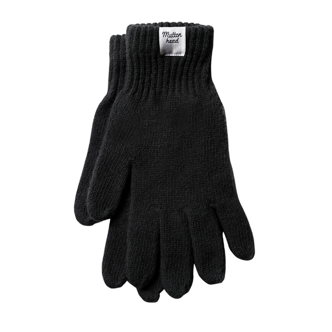 Paire de gants en laine noire avec logo Muttonhead sur le bord