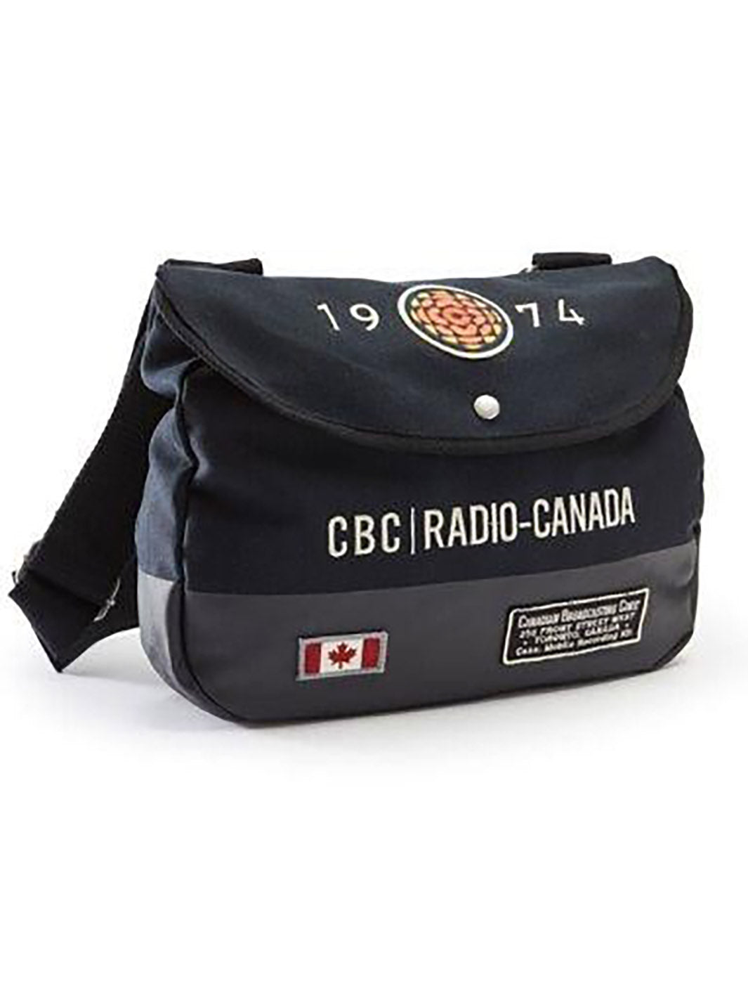 Sac messager CBC RADIO-CANADA 1974 avec bandouillere ET LOGO bleu marine