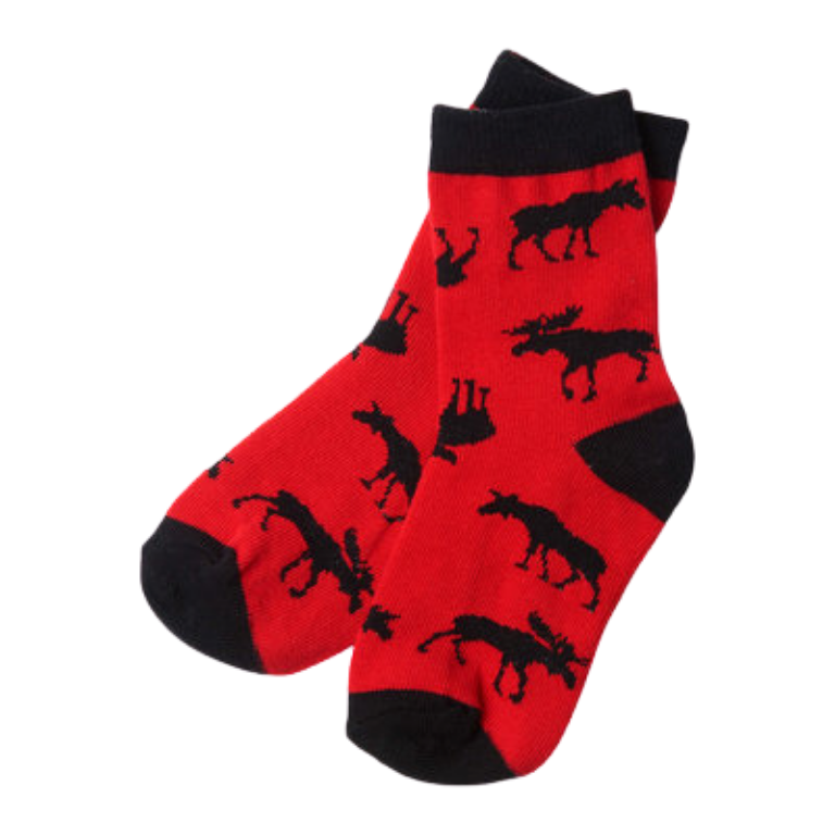 Chaussettes rouges et noires avec motif d'orignaux noirs