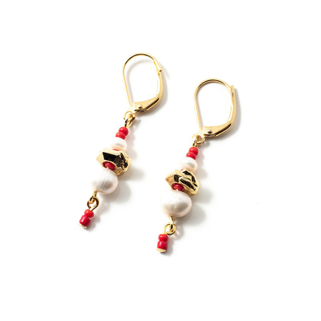 Boucles d'oreilles Anne-Marie Chagnon Dapi rouges avec perles et or