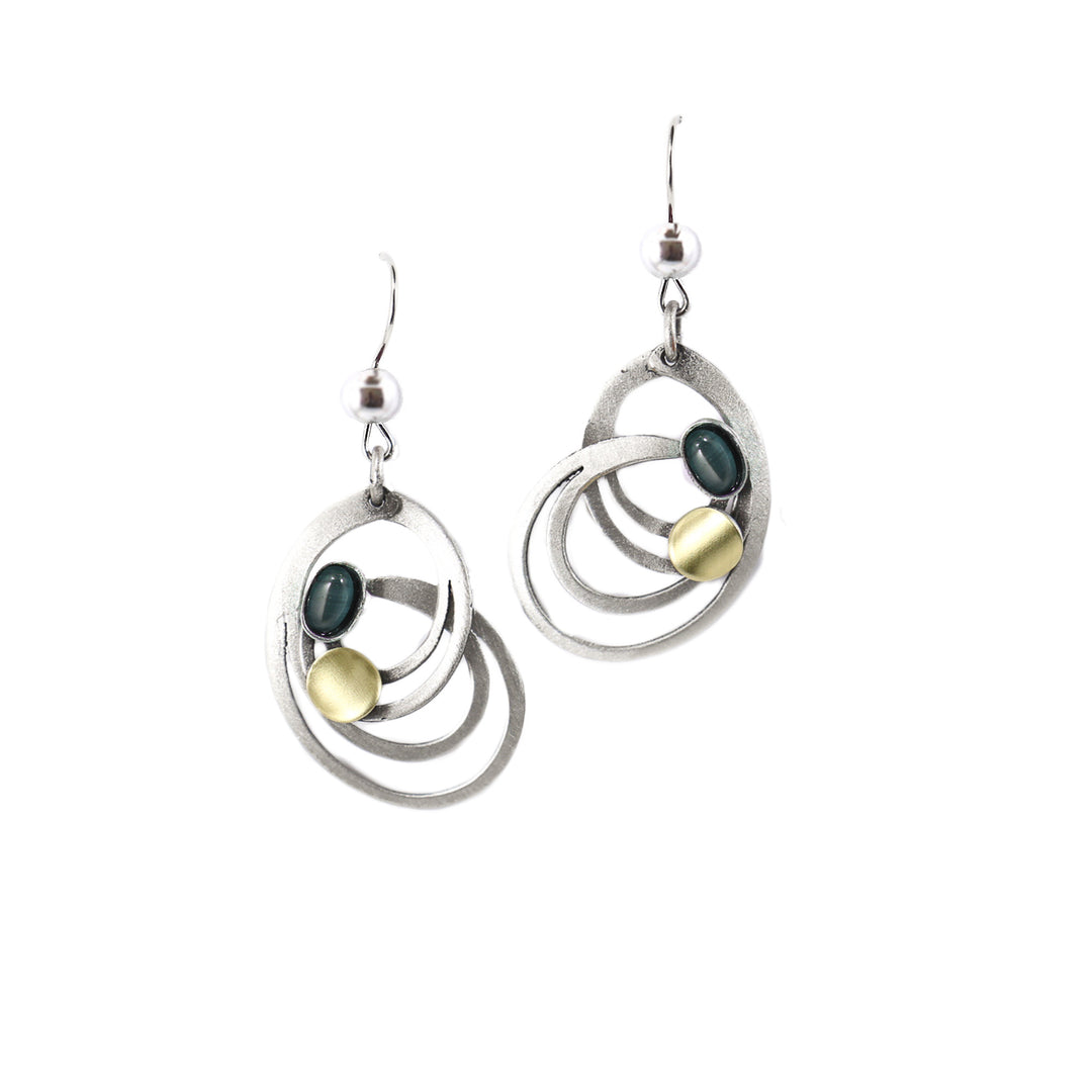 Boucles d'oreilles circulaires avec pierres turquoises et dorées