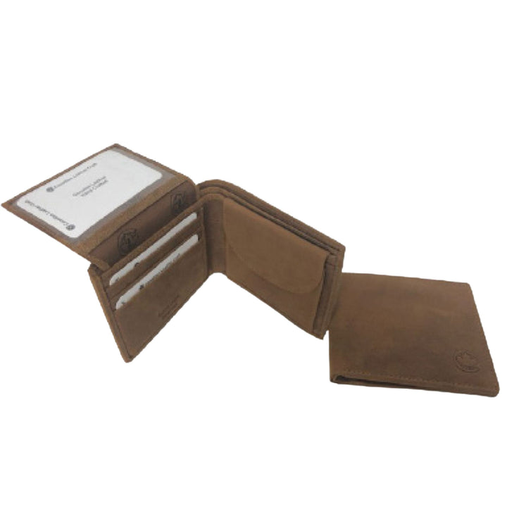 Portefeuille Canadian leather en cuir de bison à flip avec portes-cartes, pochette à monnaie et pochette à billets