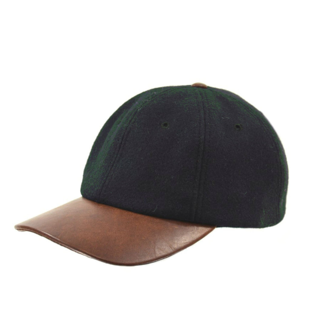 Casquette Crown Cap en laine verte avec visière en cuir brun
