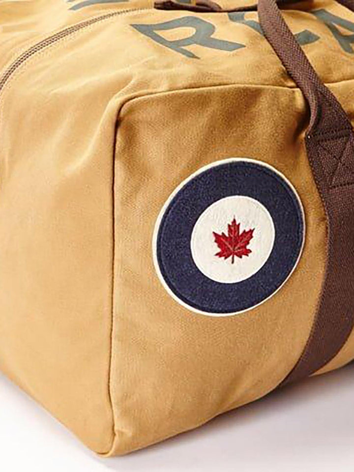 Détails logos grand sac RCAF tan vue de dessus