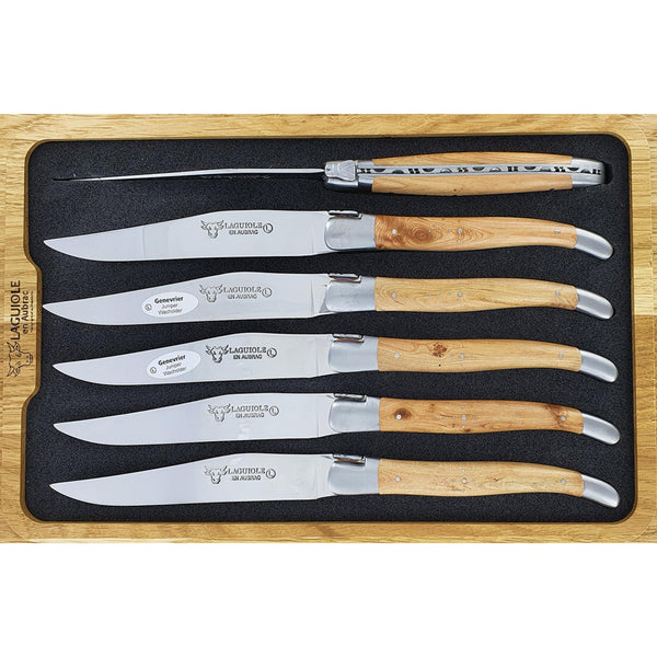 Coffret de 6 couteaux steak laguiole inox plat avec manche satiné Coffret de 6 couteaux steak laguiole inox plat avec manche satiné