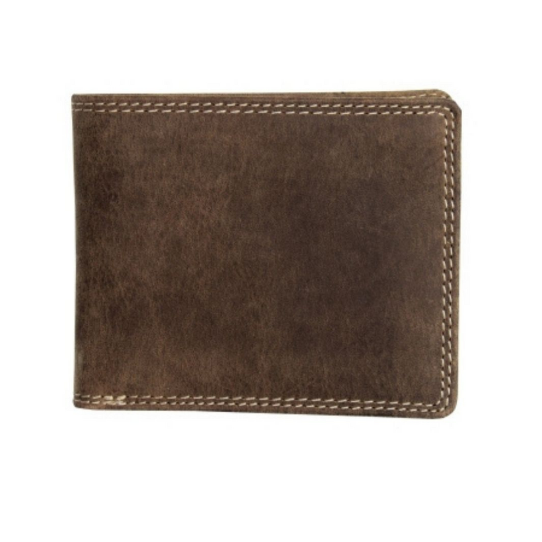 Devant d'un portefeuille avec pochette à monnaie en cuir de bison fermé