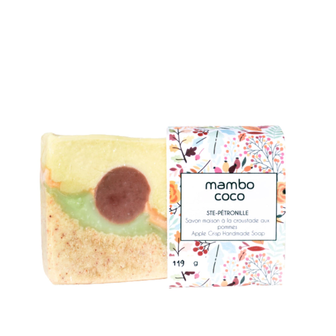 Savon Mambo Coco Ste-Pétronille avec son carton d'étiquette en avant